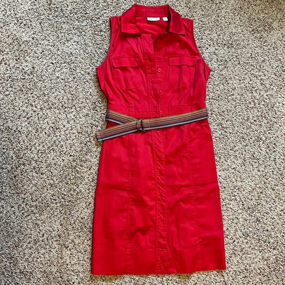New York and Company size small red sleeveless dress with rainbow belt